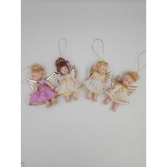 Vintage‎ Porcelain Doll Figure Angel Set Ornaments, 4 Ornaments - Picture 2 of 11